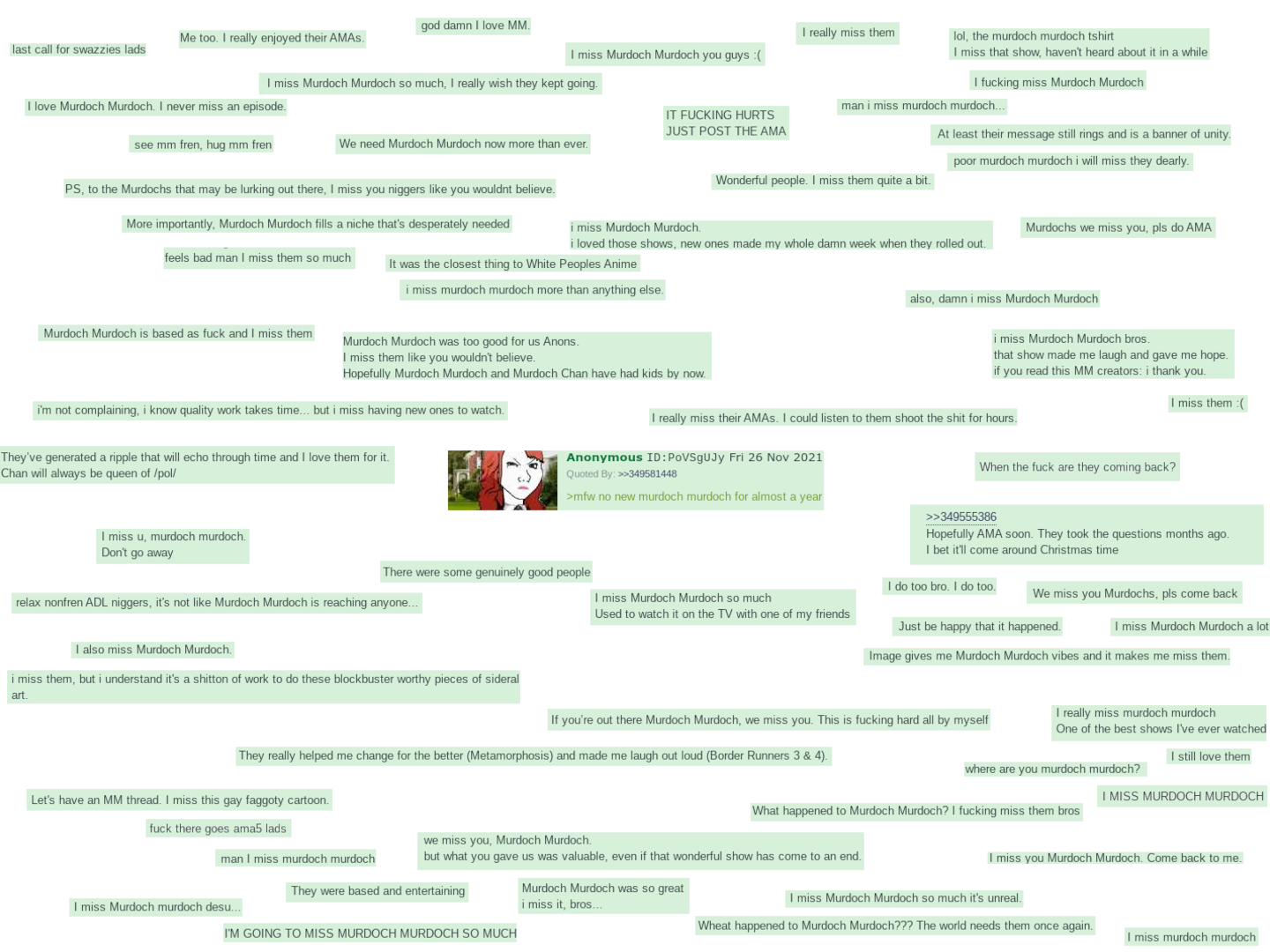 An image that collects about 50 posts of people saying they miss the Murdochs, and praising them.
